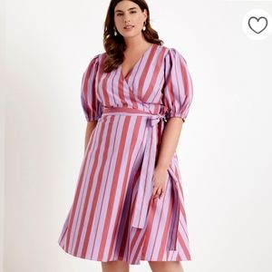 Eloquii Puff Sleeve Striped Wrap Dress
